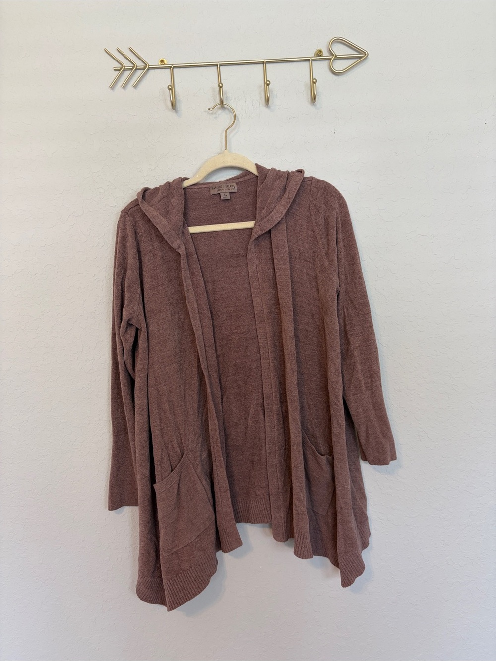 Barefoot Dreams CozyChic Ultra Lite Hooded Cardigan Mauve Size Large
